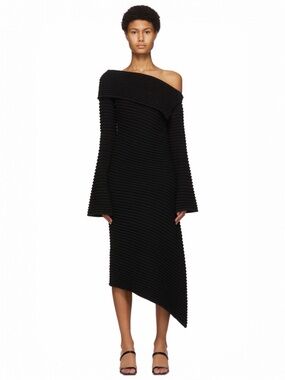 DRAE • Asymmetrical Wool Rib Knit Dress in Black
